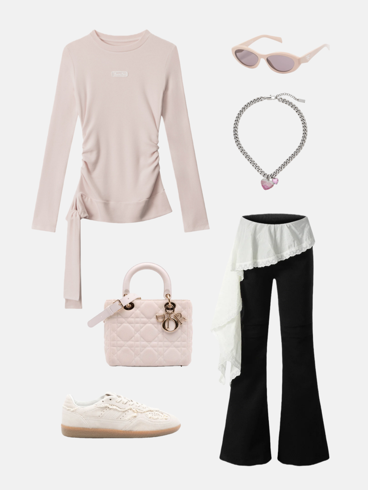 Haaura Ruffle-Tie Pink Crewneck Top