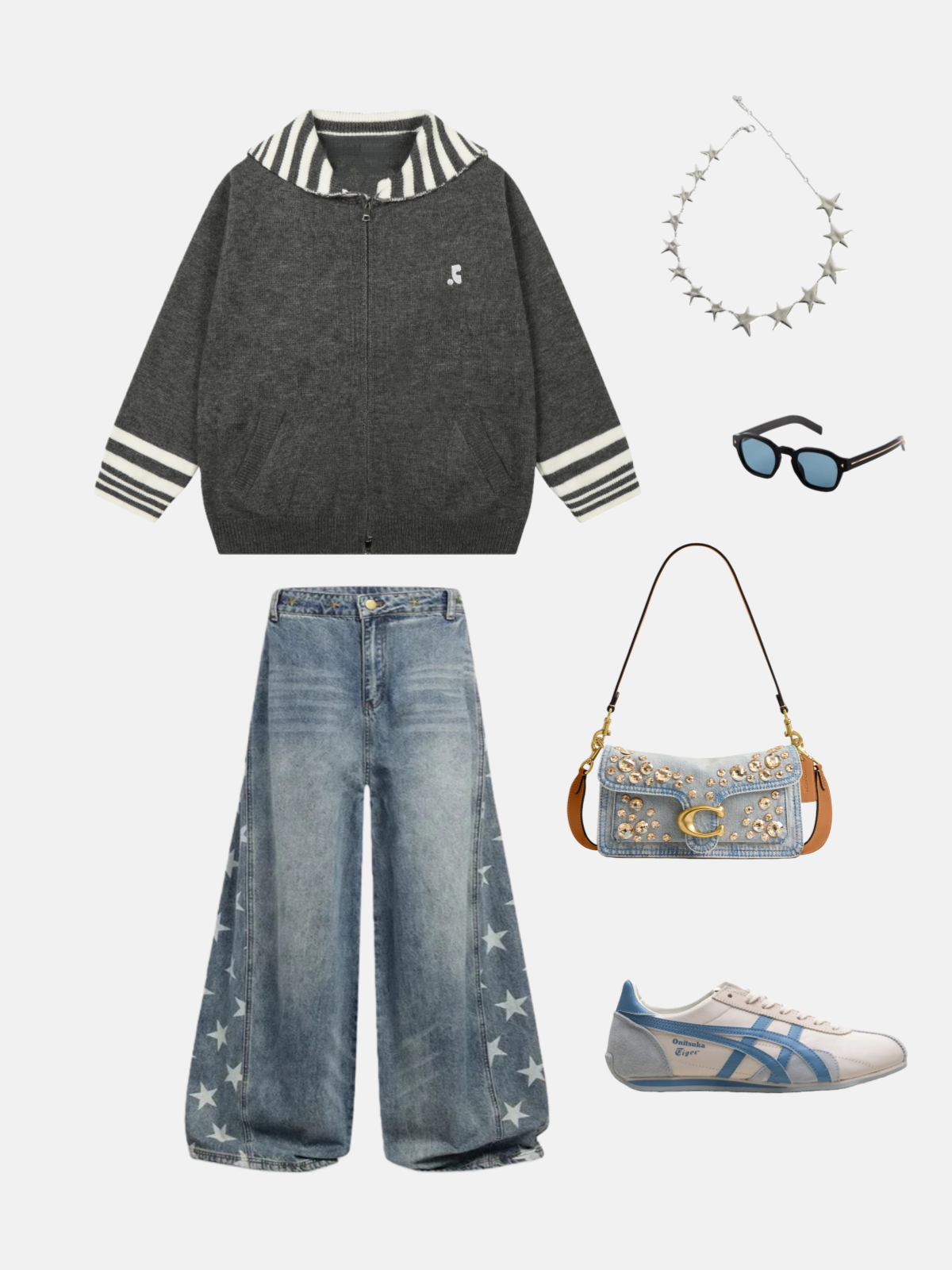 Haaura Sailor Collar Knit Zip Up Cardigan