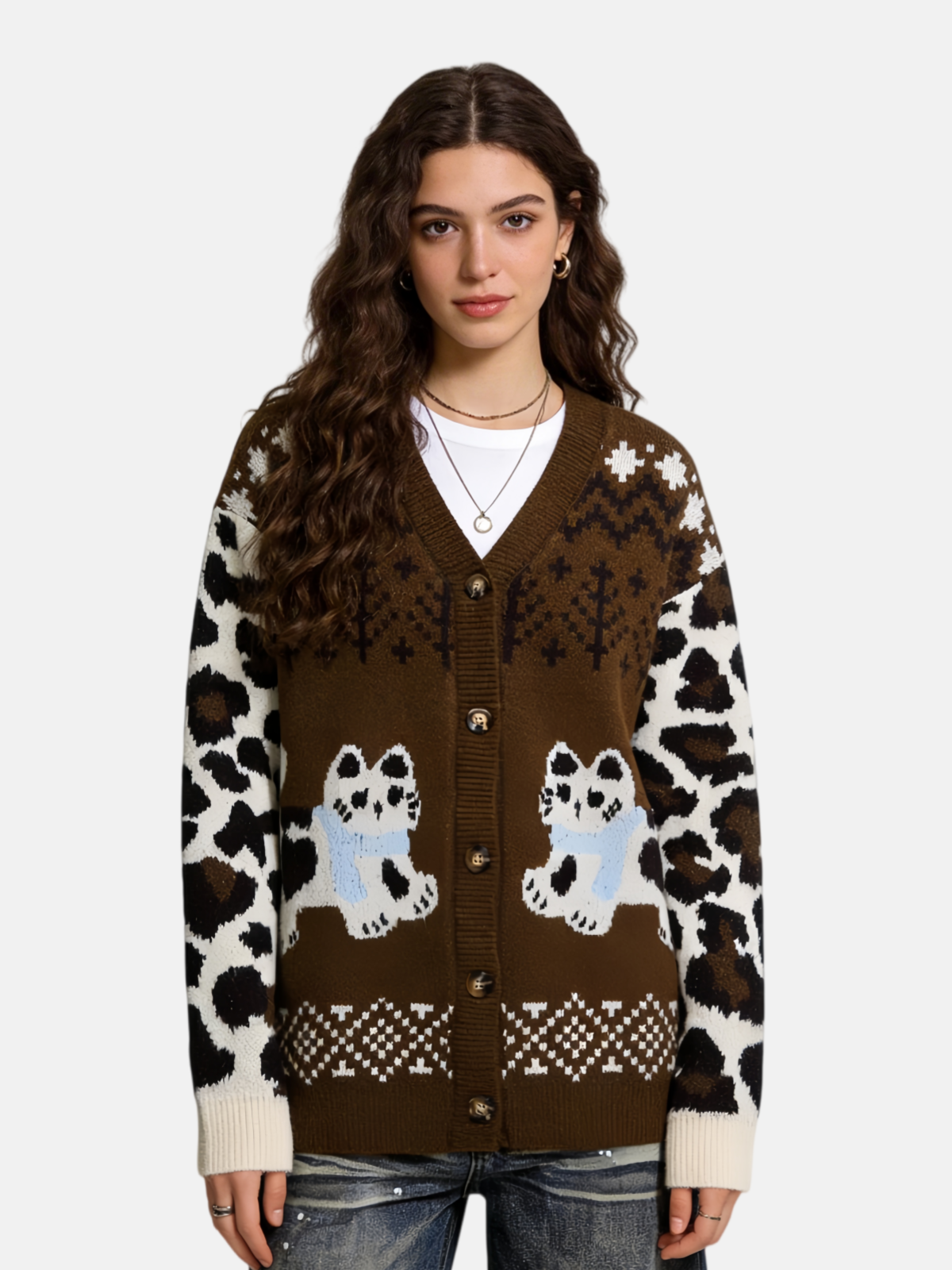 Haaura Scarf Kitten Heart Knit Cardigan