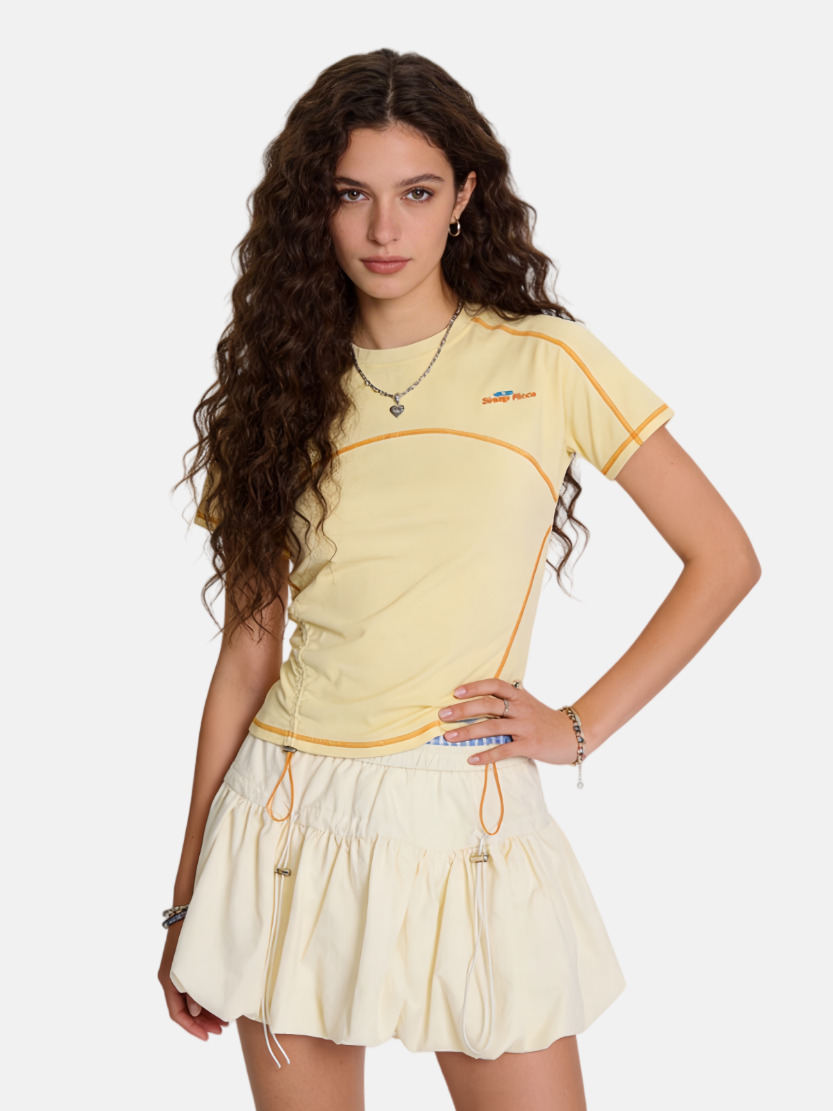 Haaura Side Drawstring Contrast Stitch Tee