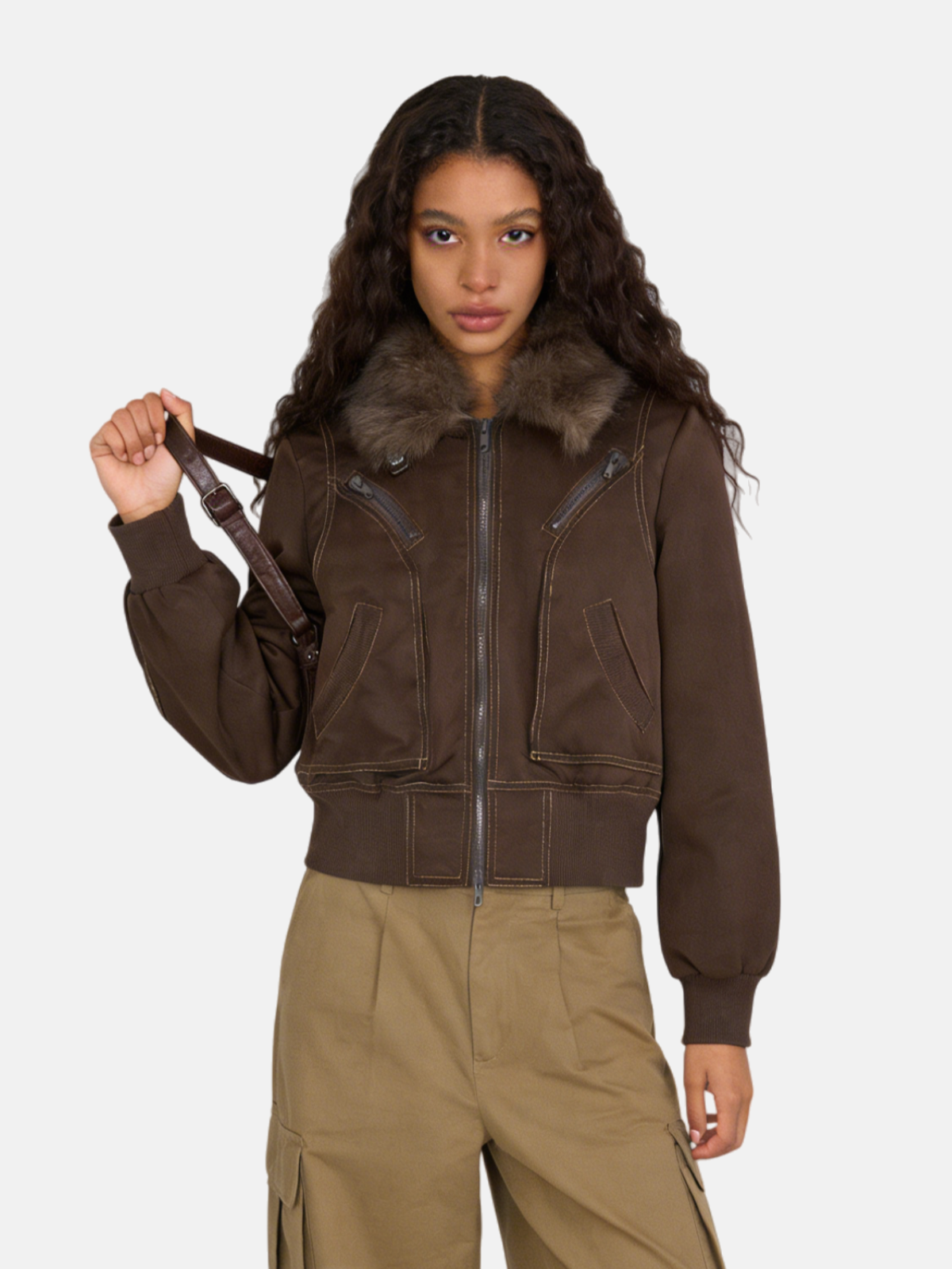 Haaura Signature Fur-Collar Bomber Jacket