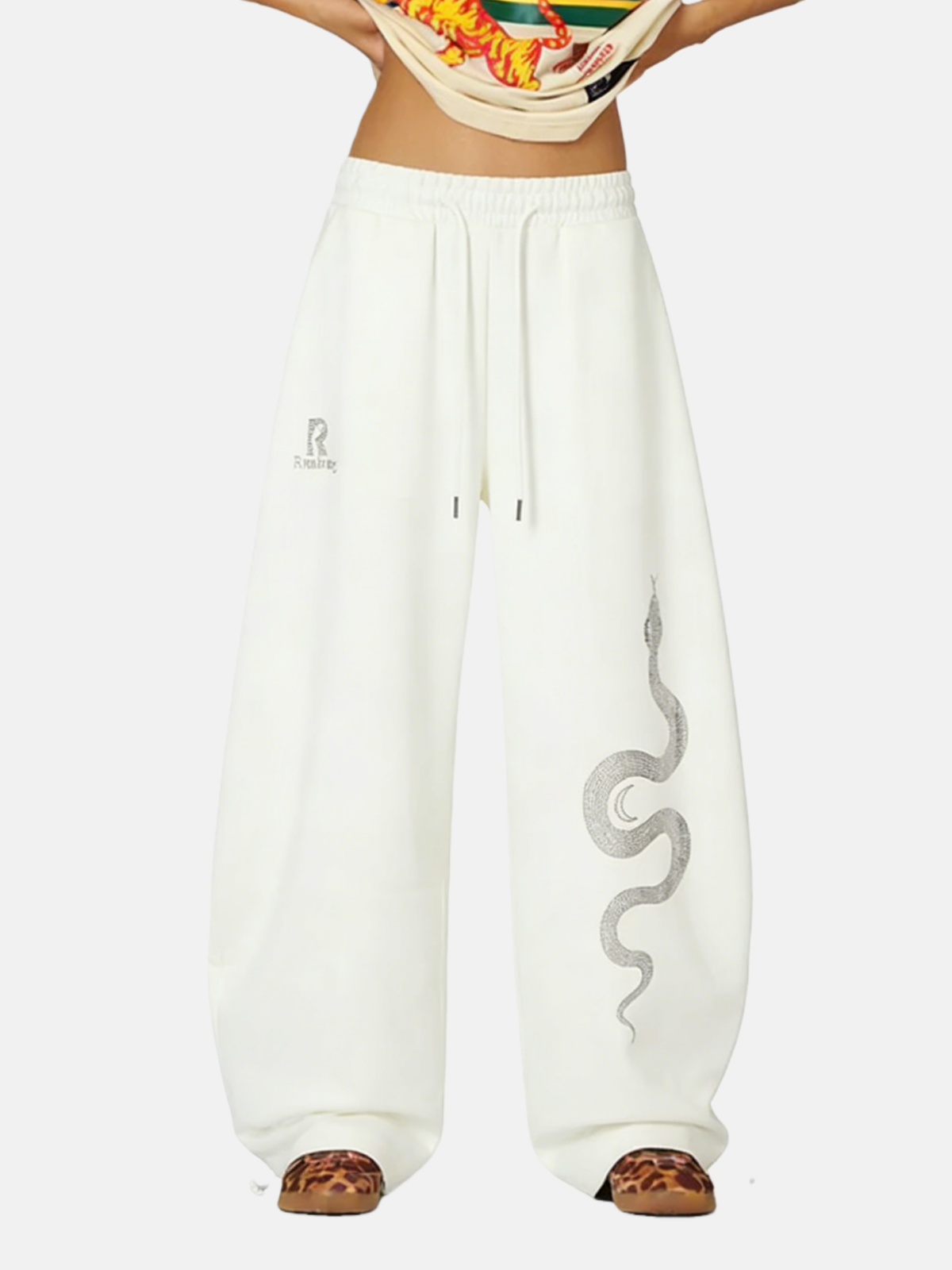Haaura Snake Drawstring Wide-Leg Pants