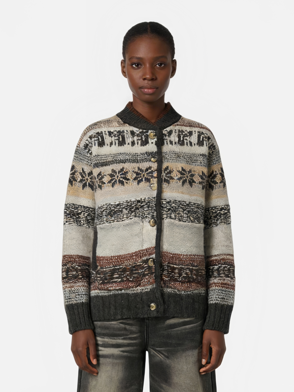 Haaura Snowflake Jacquard Knit Cardigan