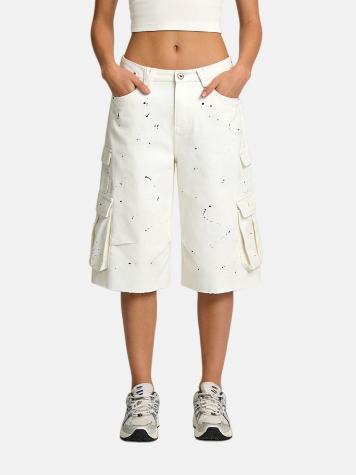 Haaura Splatter Cargo Raw Hem Jorts