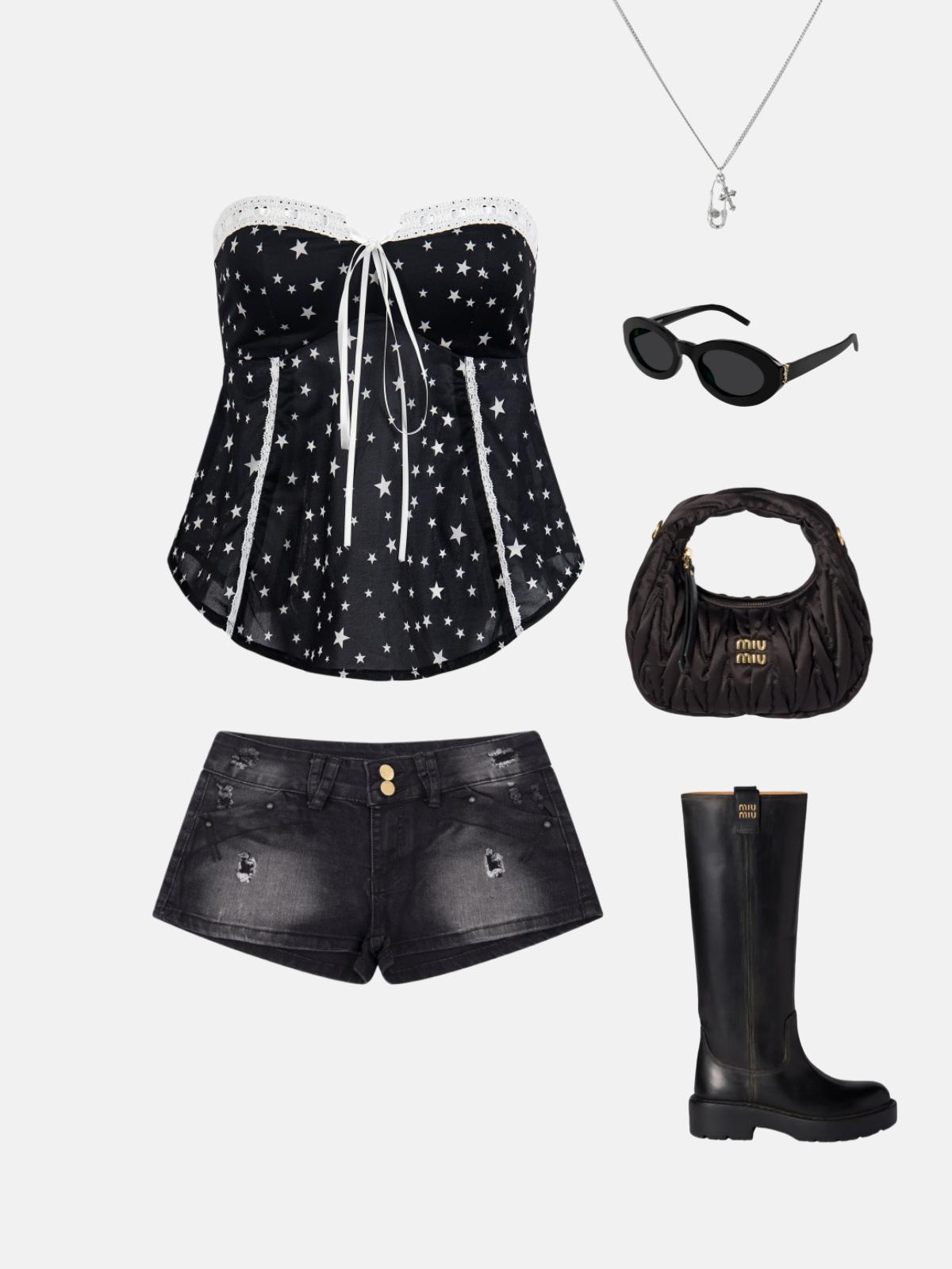 Haaura Star Lace Tie Front Tube Top