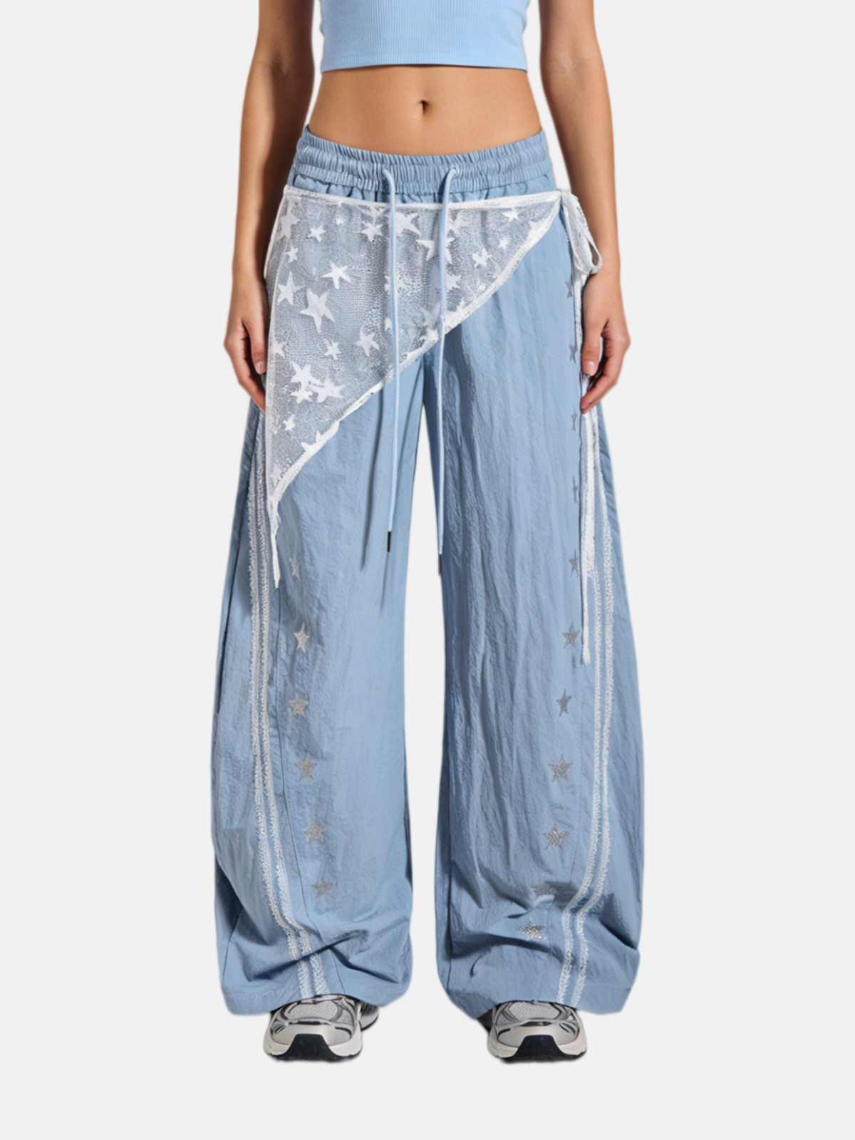 Haaura Star & Mesh Graphic Panel Wide Leg Pants
