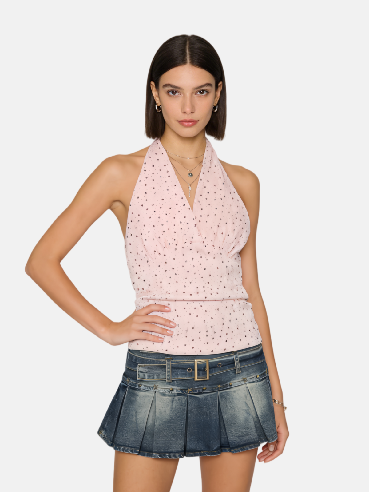 Haaura Star Print Ruffle Halter Top