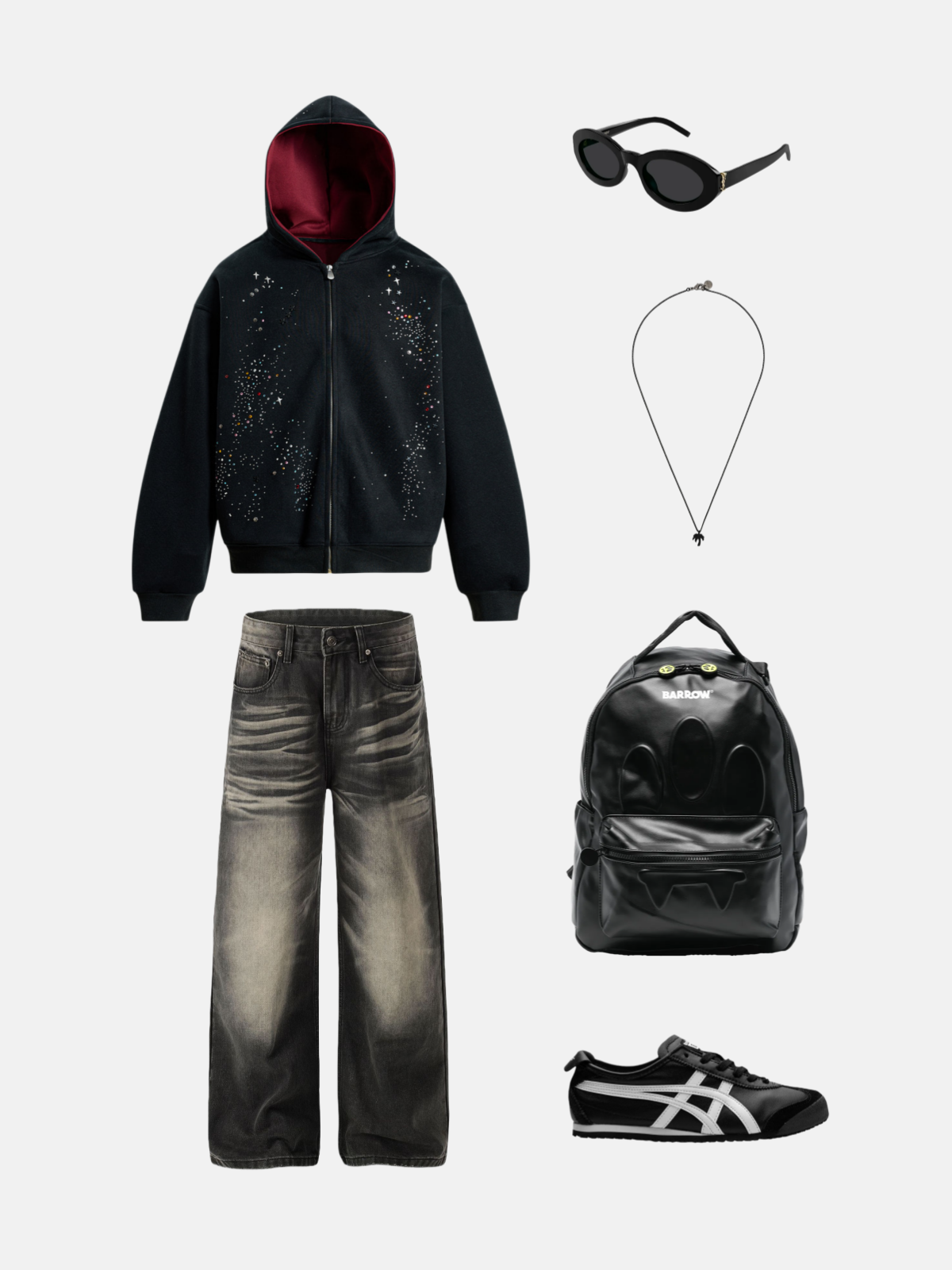 Haaura Star & Rhinestone Embellished Zip-Up Hoodie
