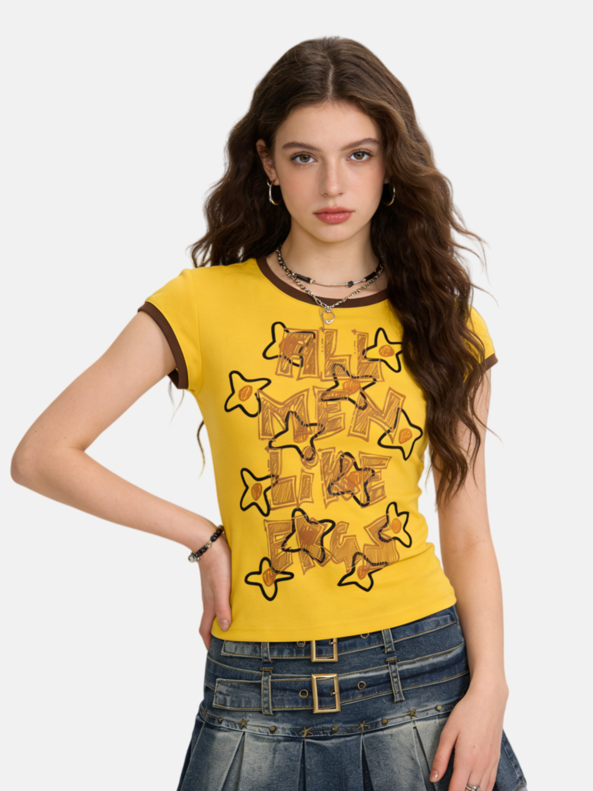 Haaura Star & Script Graphic Contrast Trim Tee