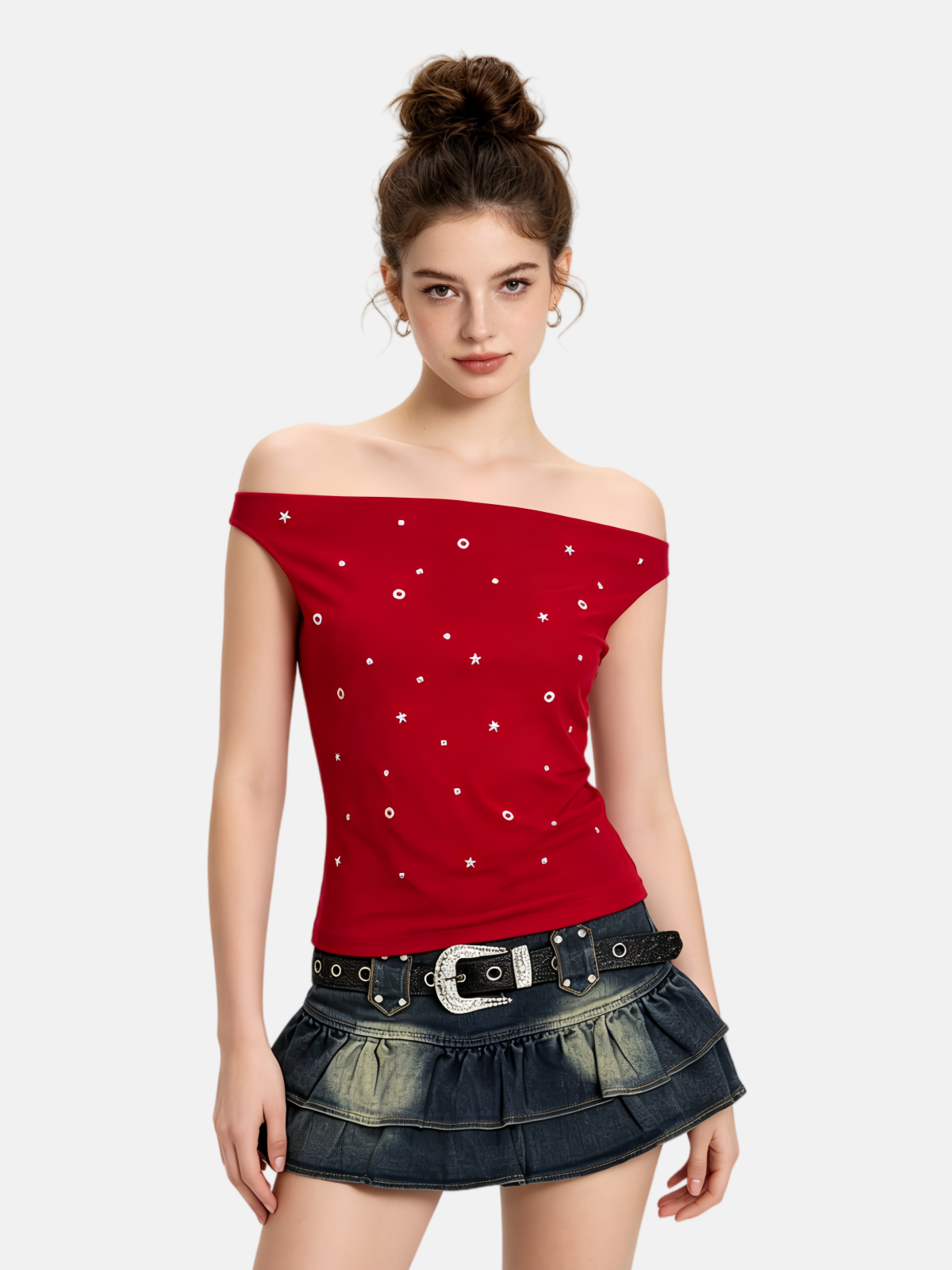 Haaura Starry Off-Shoulder Fitted Top