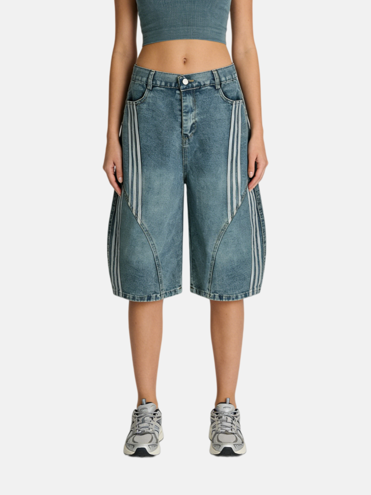 Haaura Stripe Deconstruction Barrel Longline Jorts