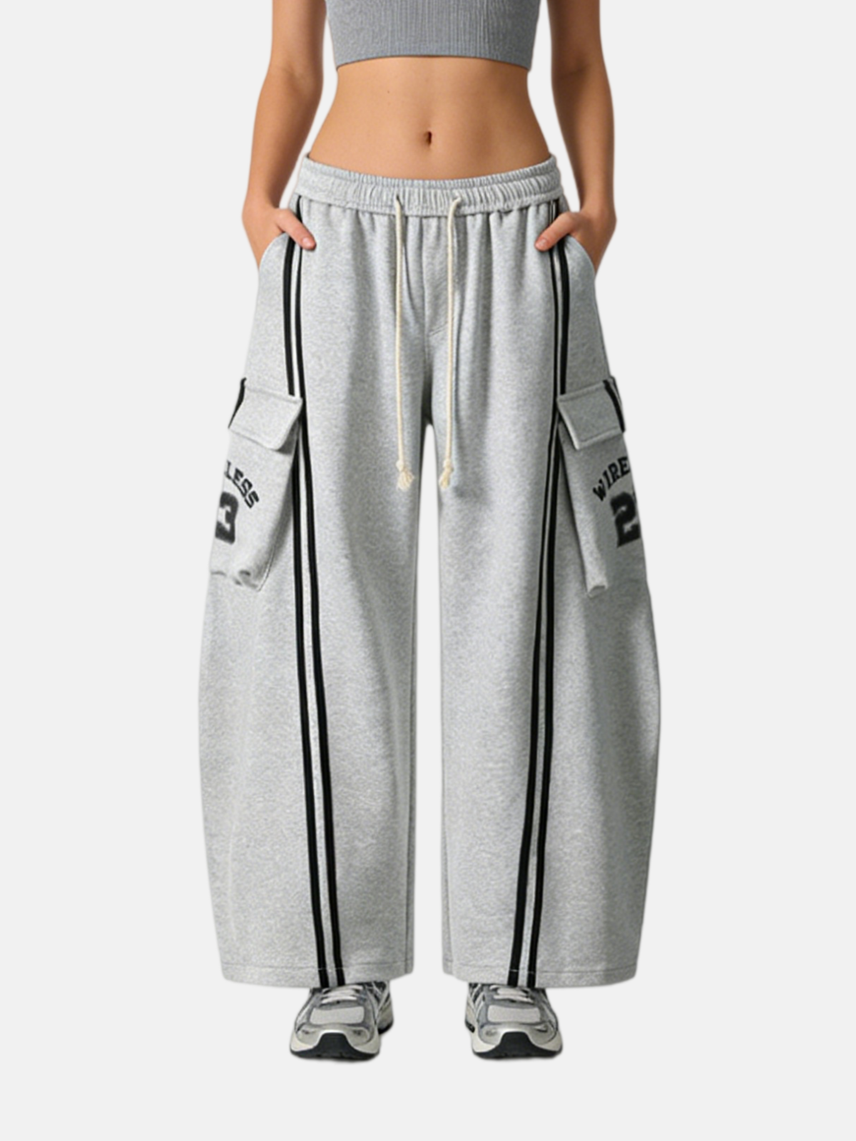 Haaura Stripe Panel Baggy Barrel Sweatpants