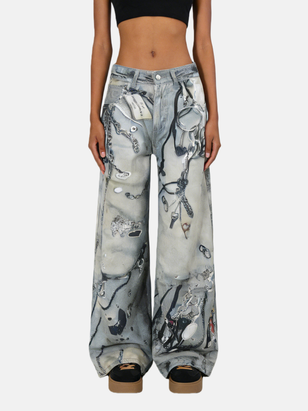 Haaura Super Baggy Chain & Key Graphic Jeans