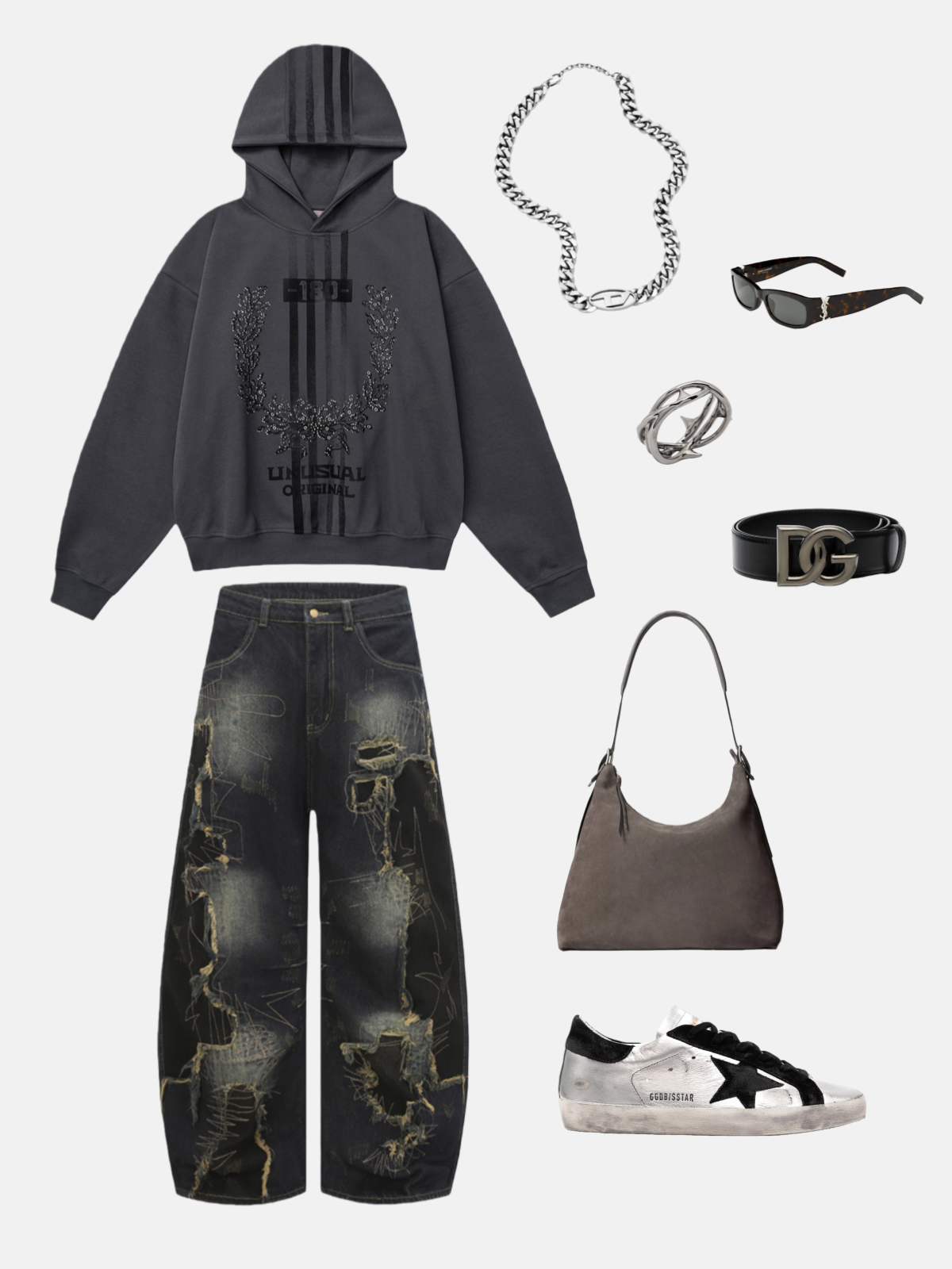 Haaura Super Baggy Distressed & Patched Denim Pants
