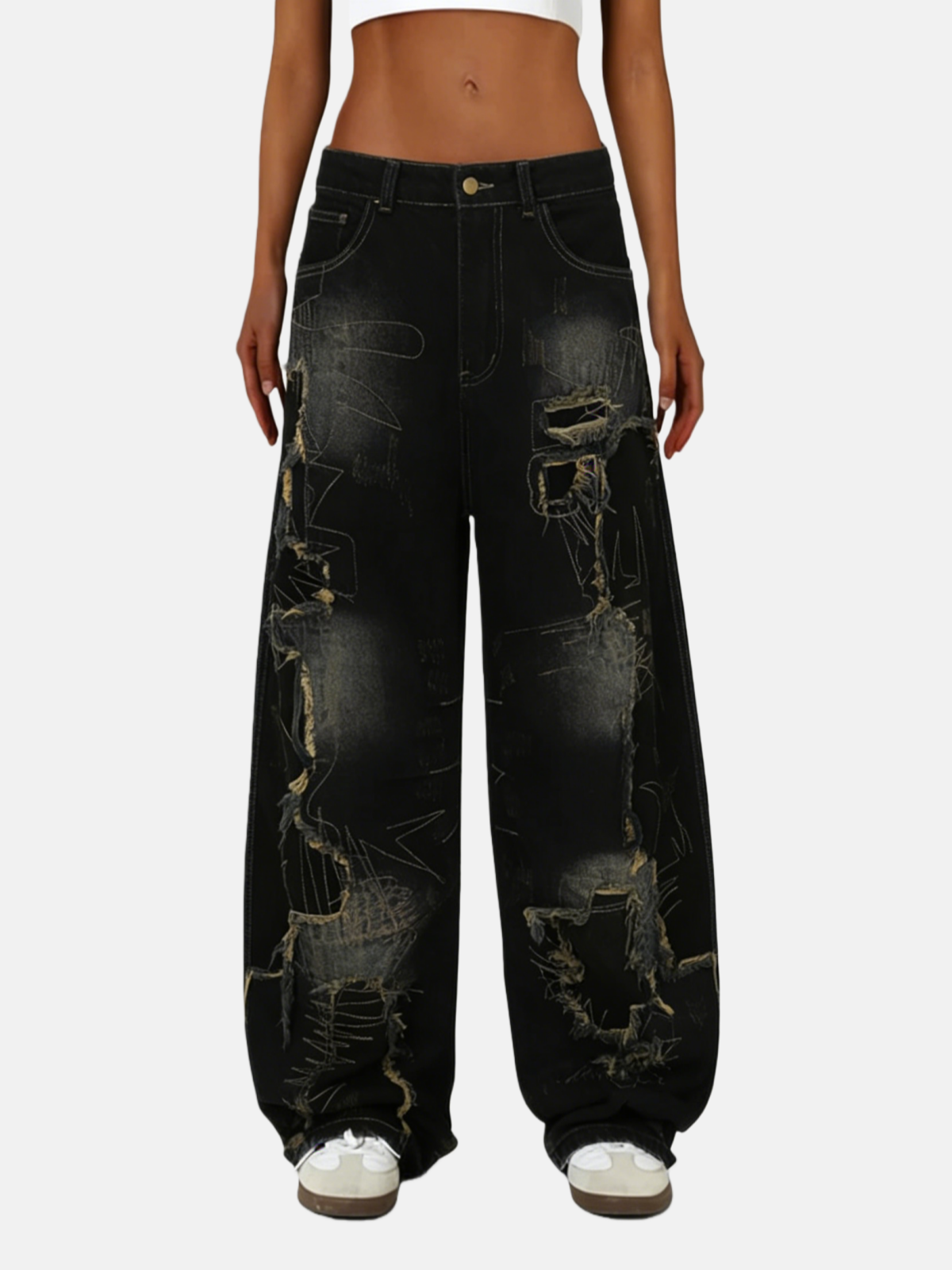 Haaura Super Baggy Distressed & Patched Denim Pants