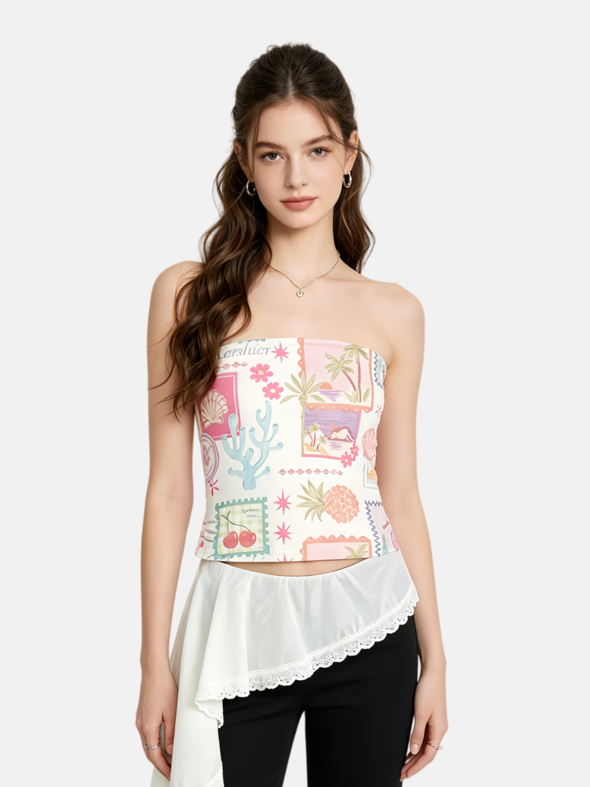 Haaura Tropical Collage Graphic Strapless Tube Top