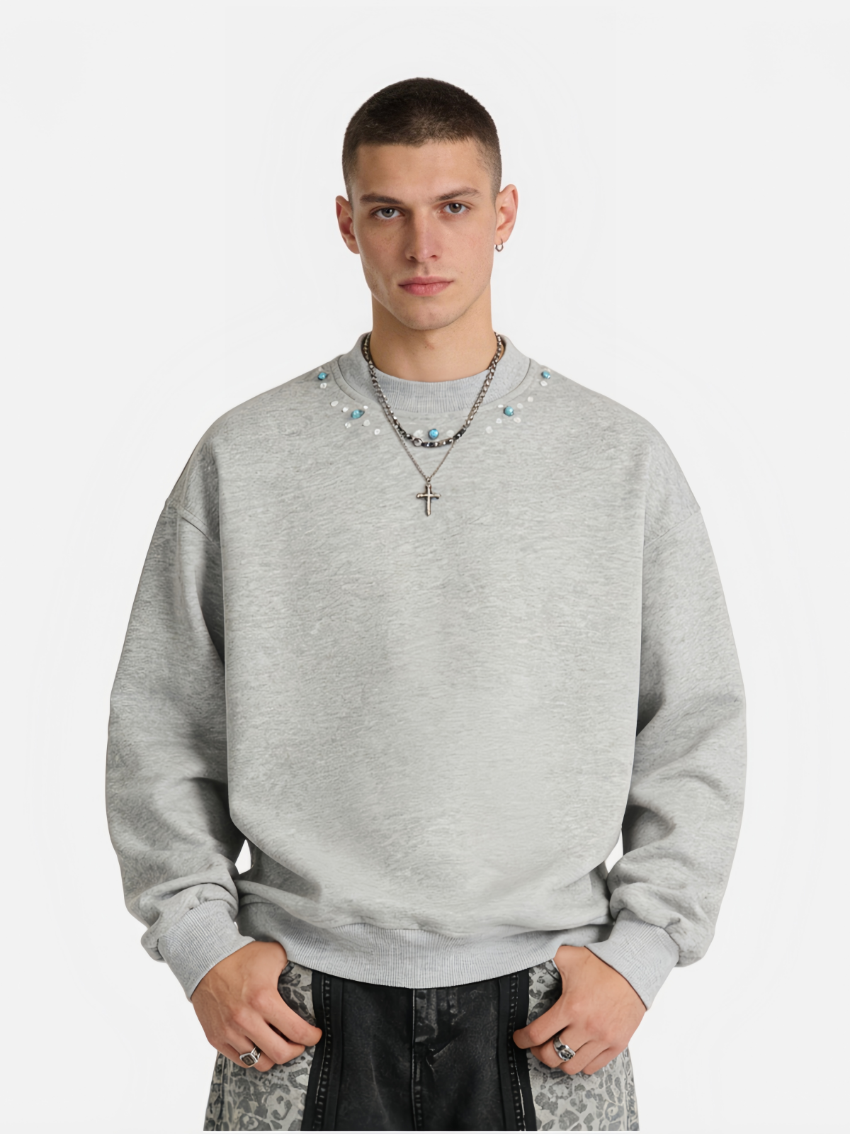 Haaura Turquoise Stud Collar Sweatshirt