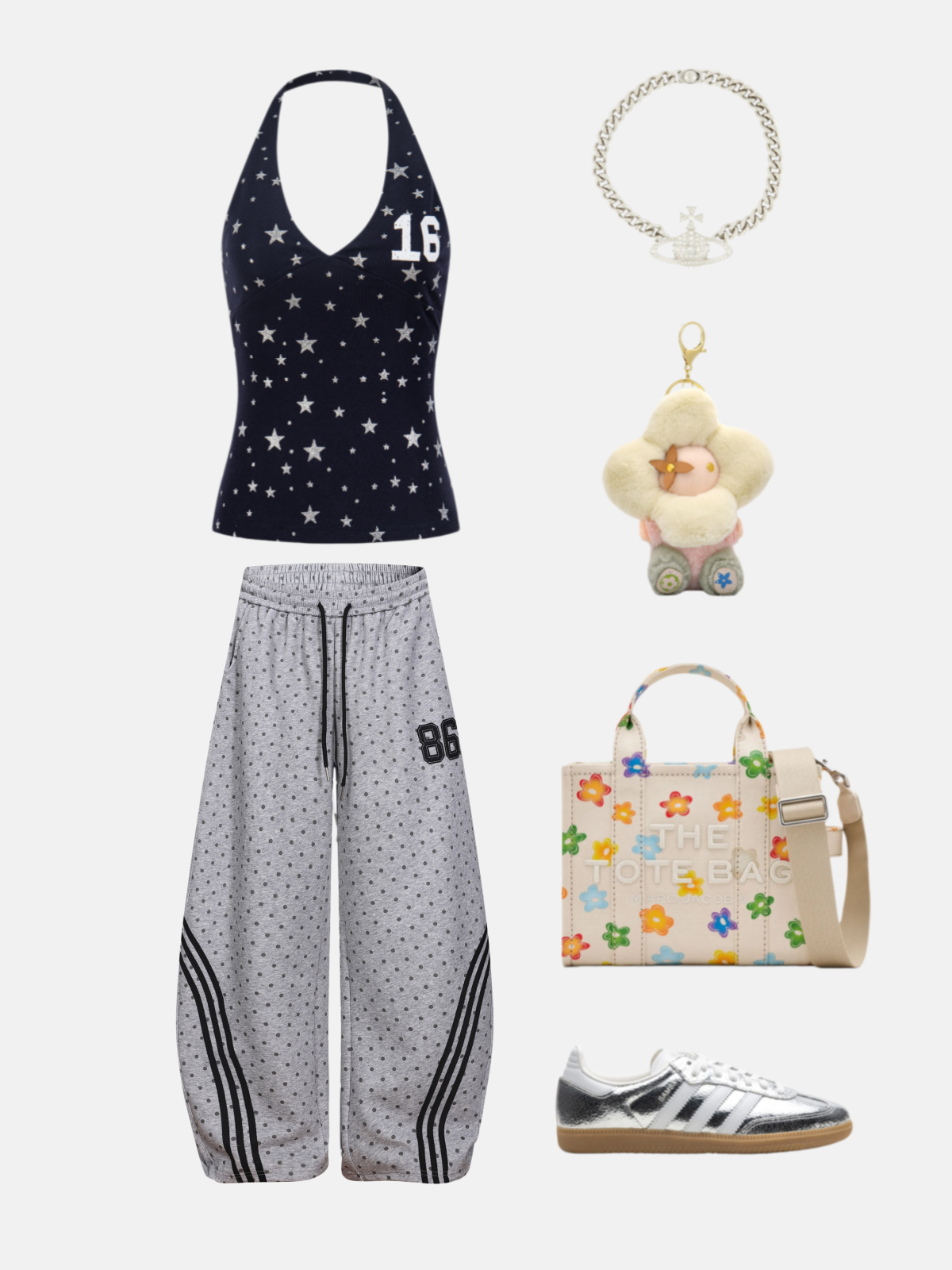 Haaura Polka Dot Panel Baggy Barrel Sweatpants