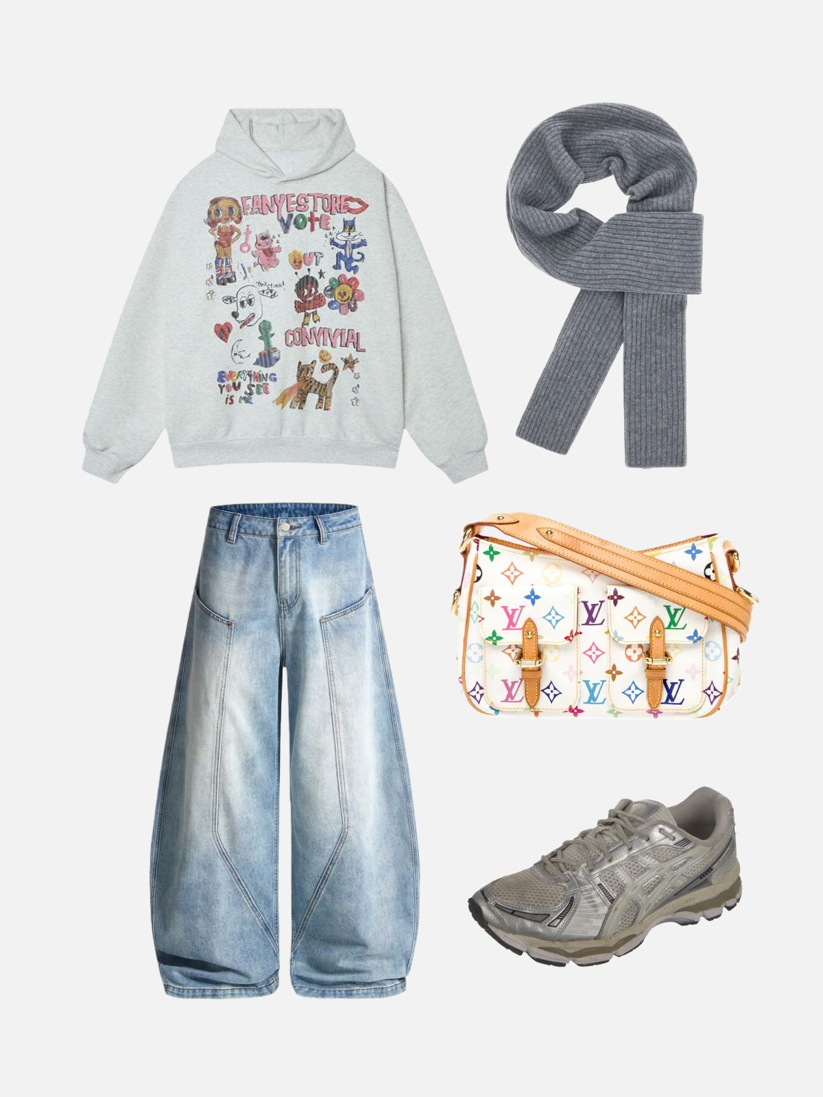 Haaura Seam Panel Baggy Barrel Jeans