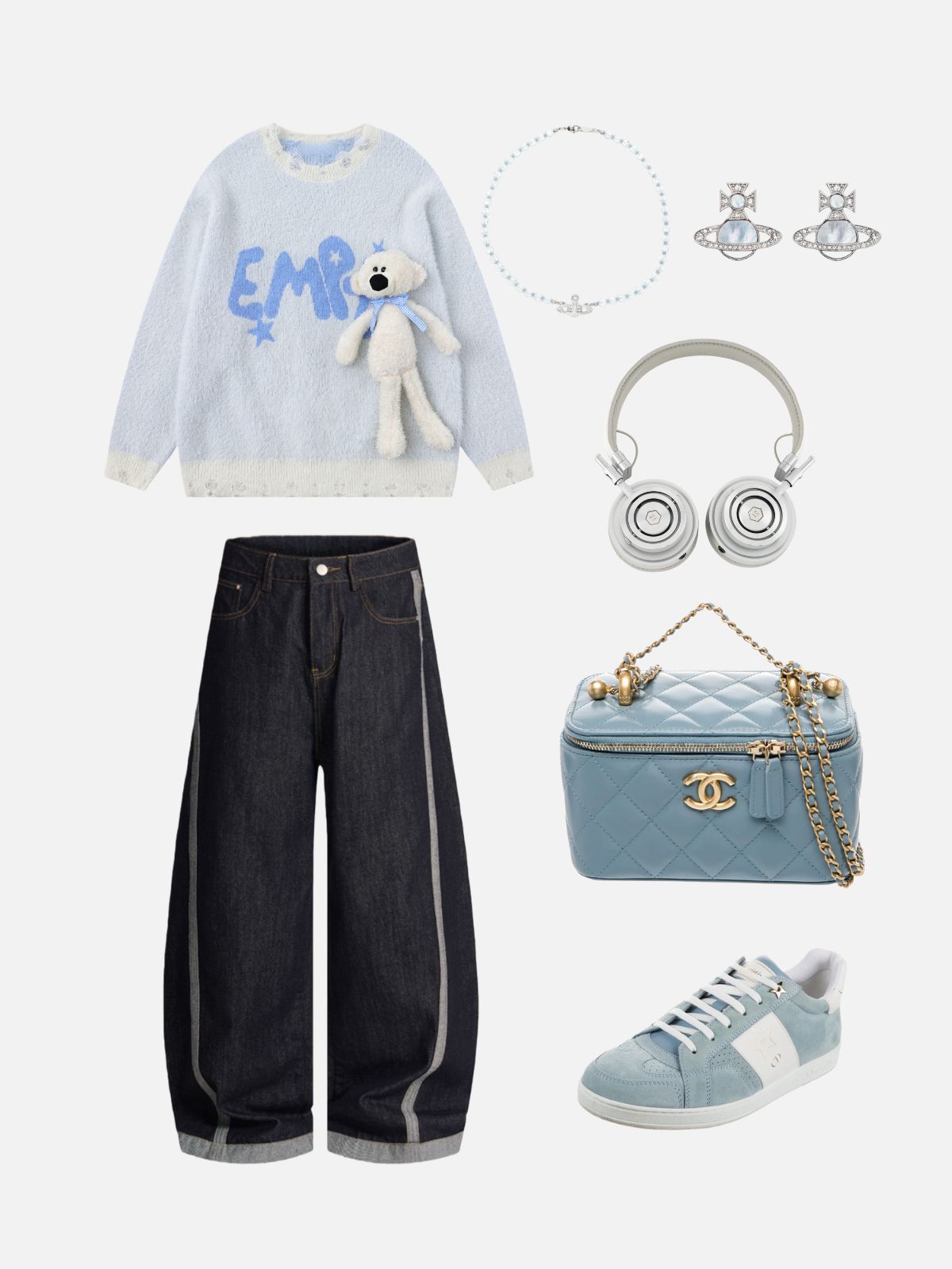 Haaura Contrast Turn-Up Baggy Jeans