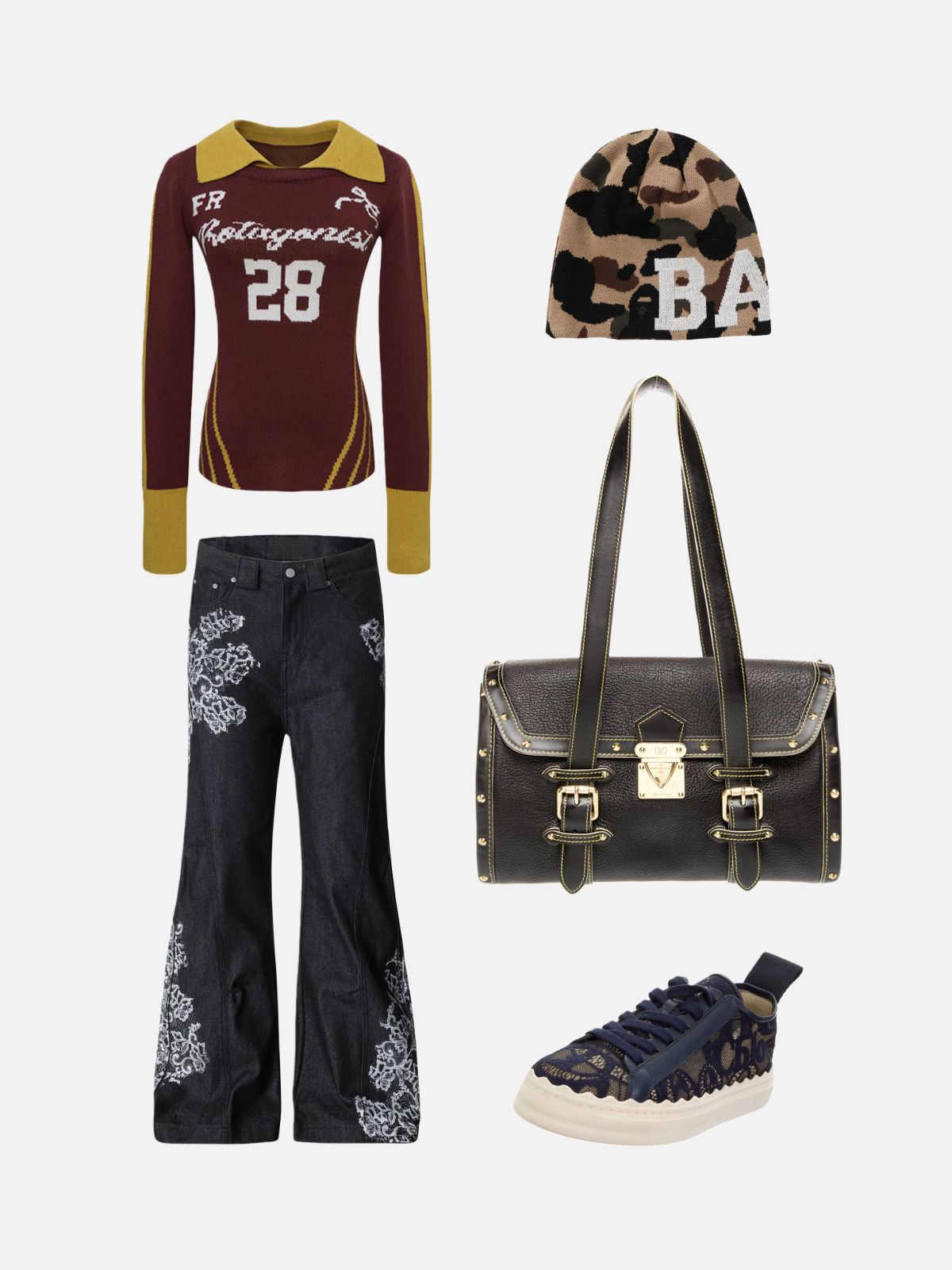 Haaura Embroidered Floral Bell-Bottom Jeans