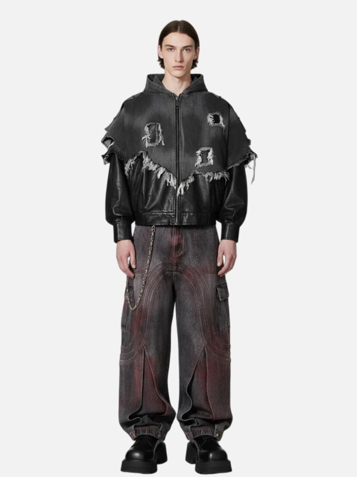 Haaura Super Baggy Stacked Fold Chain Detail Cargo Jeans